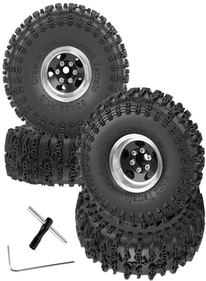 BRCatWPark RC 1.0" Beadlock Wheels and Tires for 1/18 TRX4M,1/24 SCX24 RC Crawler Car,4PCS Alloy Aluminium 1.0 Wheels Rims & Rubber Tires,Black - Image 1